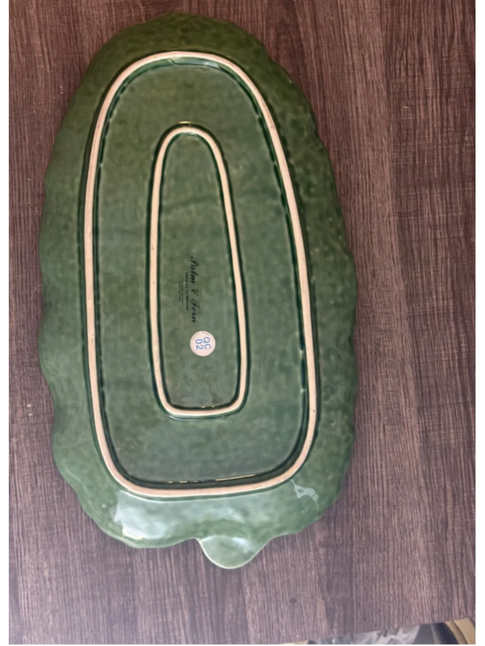 Palm & Fern Ceramic Leaf Shaped Serving Platter One Size Green